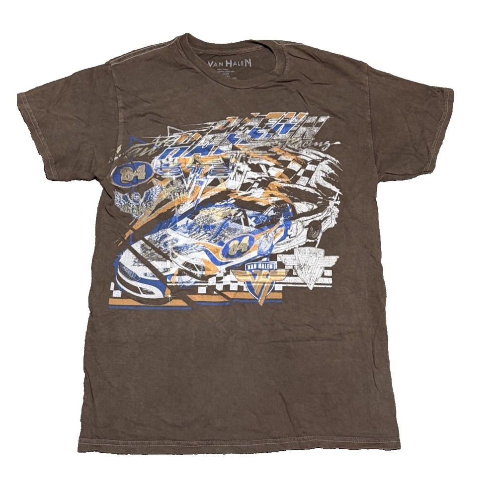 VAN HALEN Racing 84 Race Car Vintage-Look Graphic Logo Tee Brown Unisex Medium